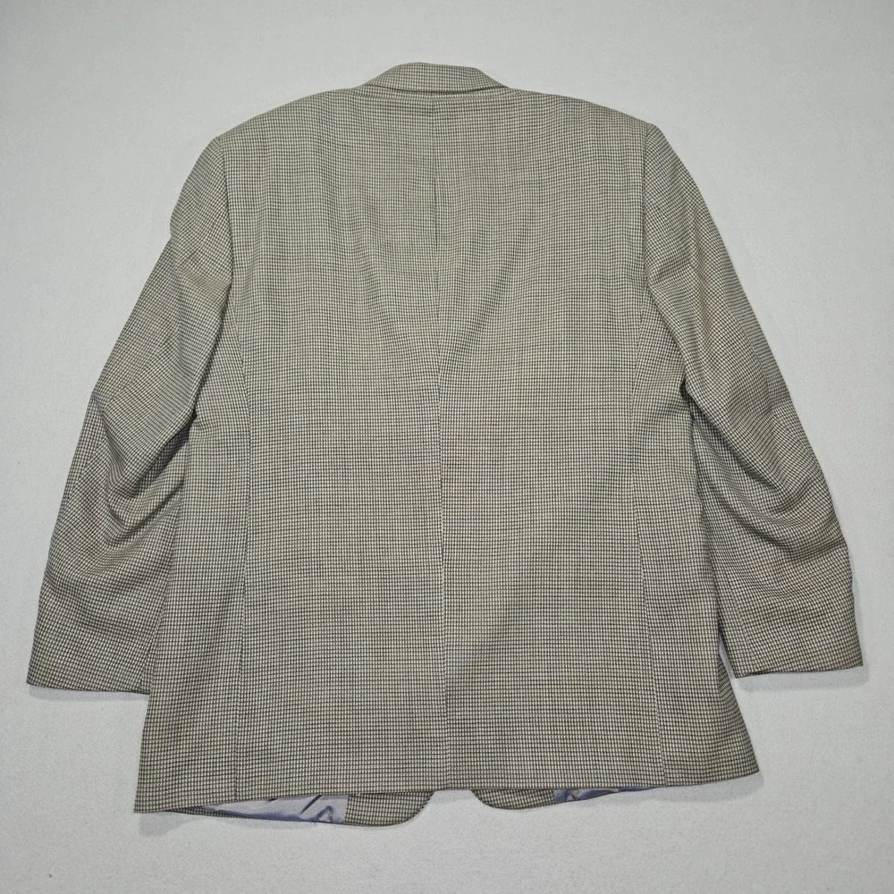 Perry Ellis Portfolio VTG 3-Button Wool Blazer Jacket Micro Check Tan Sz 43R